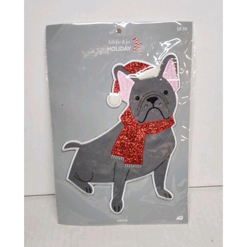 Large 5x7 Gray Santa Bulldog Iron on Patch Simplicity Christmas Applique B13